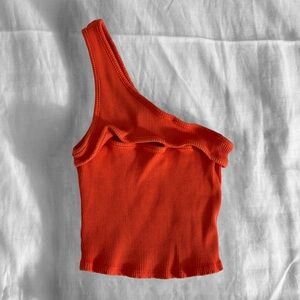 Orange one shoulder crop top size medium